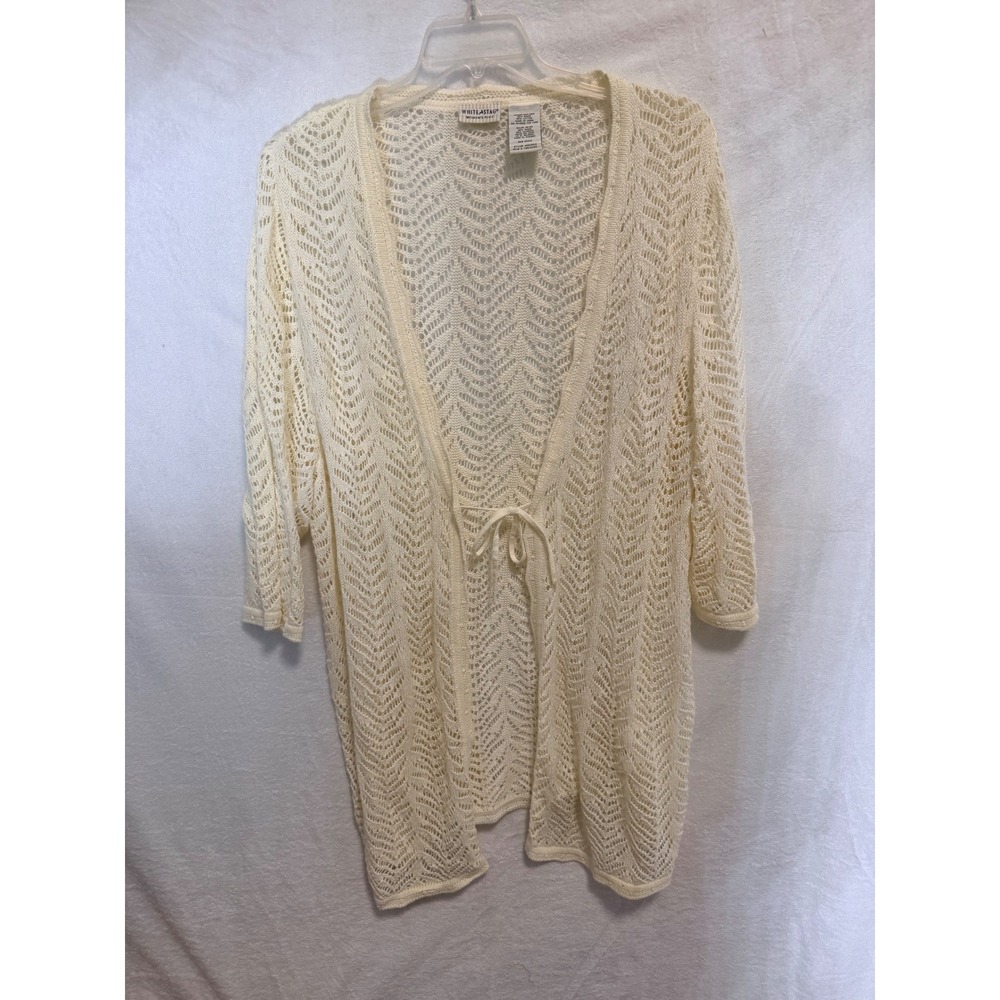 White Stag Cream Pointelle Knit Tie Front Cardigan Sweater 26W/28W Plus W5625512
